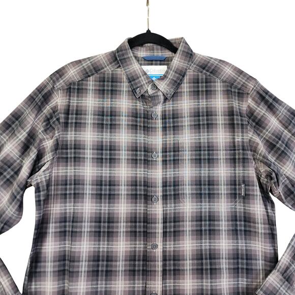 Columbia Mens Out and Back Long Sleeve Shirt Size Medium Black Backland Tartan - Picture 3 of 10